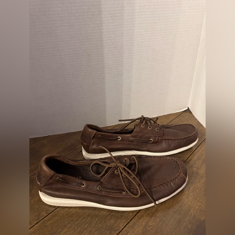 Men's Cole Haan Brown Leather Boat Shoes - Picture 3 of 6
